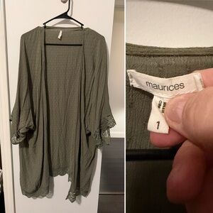 Maurices Sage Green Lace-Trim Kimono